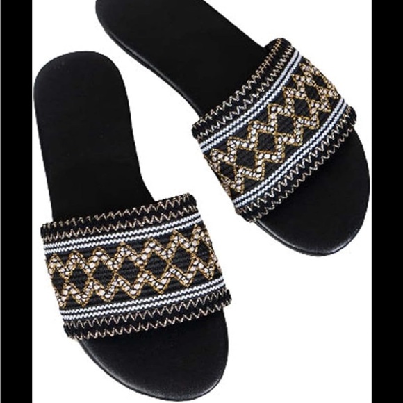 *FREE with purchase” NWT aztec black and gold slides - Picture 1 of 4